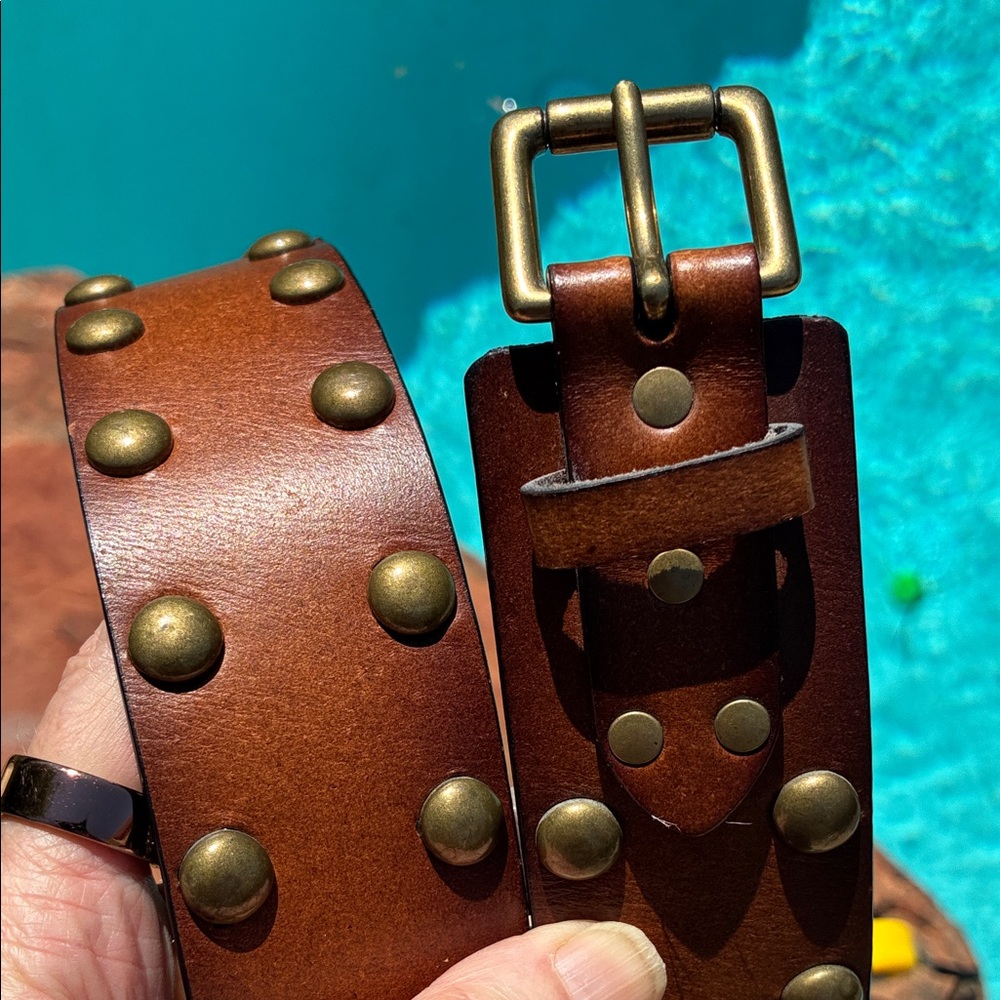 Leather Studded Belt - Brown L